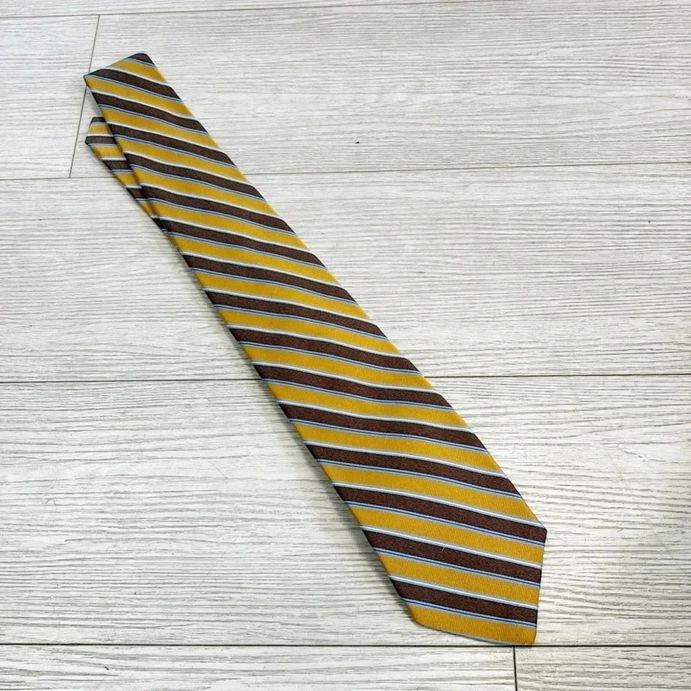 Vintage Brooks Brothers Classic Stripe Pure Silk Tie Gold Brown